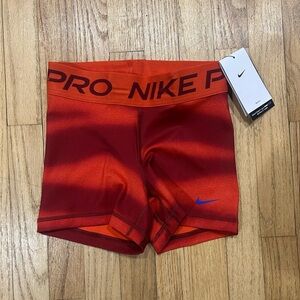 Nike Pro’s Women’s Dri-Fit 3” Striped Orange Spandex Shorts Sz XS NWT